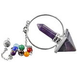 Purple Crystal Pyramid Pendulum with 7 Chakra Chain, Dowsing Reiki Healing Crystal Spiritual Energy Generator