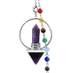 Purple Crystal Pyramid Pendulum with 7 Chakra Chain, Dowsing Reiki Healing Crystal Spiritual Energy Generator