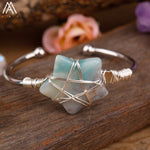 Wire Wrapped Gemstone Stars Beads Silver Copper Wristband Bangle