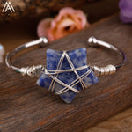 Wire Wrapped Gemstone Stars Beads Silver Copper Wristband Bangle