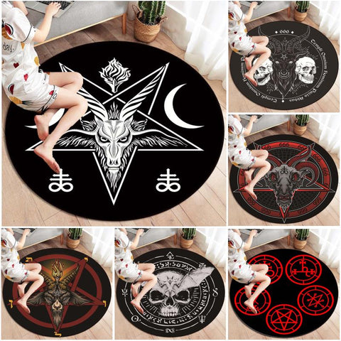 Satan Round Carpet, Personalized Rug, Satanic Goat Head Round Carpet, Sigil of Baphomet Rug Area Rug