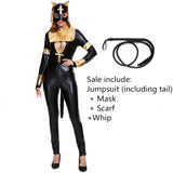 Halloween Costume For Women Cat Suits Sexy Jumpsuit with Whip And Cat Mask Leather Cosplay Uniform Nightclub Party Bodysuit