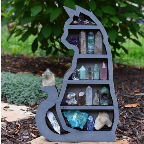 Cat In The Moon Crystal Wooden Shelf Cat Crystal Essential Oil Display Wall Shelf For Storage Living Room Bedroom Home Decor