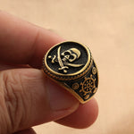 Vintage Viking Stamp Double Knife Skull Ring