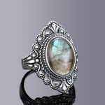 Vintage Oval Natural Labradorite Rings For Women Silver Ring Jewelry Finger Ring Gemstone Rings