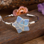 Wire Wrapped Gemstone Stars Beads Silver Copper Wristband Bangle