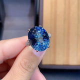 Natural London Blue Topaz Gemstone Trendy Ring for Women Real 925 Sterling Silver