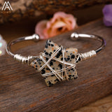 Wire Wrapped Gemstone Stars Beads Silver Copper Wristband Bangle