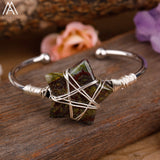 Wire Wrapped Gemstone Stars Beads Silver Copper Wristband Bangle