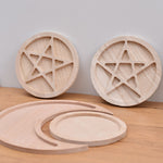 Round Pentagram Wooden Wicca Altar Tile Divination Astrology