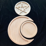 Round Pentagram Wooden Wicca Altar Tile Divination Astrology