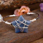 Wire Wrapped Gemstone Stars Beads Silver Copper Wristband Bangle