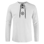 Medieval Viking Pirate Linen Top Shirt Costume Renaissance Mens Nordic Retro T-shirt Beard Cosplay Tee Lace-Up For Adult Belted