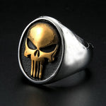 Mens Gold/Silver Color Stainless Steel Punisher Skull Rings