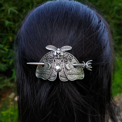 Silver Death Head Skull Butterfly Moth Hair Stick Witch Hairpin Animal Gothic Hair Jewelry For Women