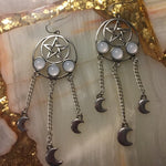 Silver Plated  Witchy Pentagram Moon Dangle Earrings,gift for Wicca Lover