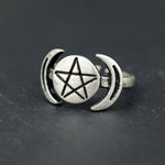 Silver Wicca Ring Pentagram Moon Witch Ring Gothic Jewelry