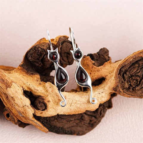 Simple Women Silver Color Cat Earrings