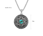 Viking Rune Evil Eye Stone Inlaid Round Pendant Necklace