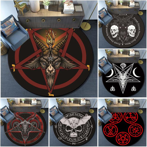 Skull Satanic Goat Inverted Pentagram Wing Demon Version Area Rug-Satanic Goat Decor Satanic Goat-Satanic Rugs Satan Carpet