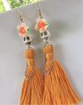 Skulls with Orange Tassels Dangle Earrings,gothic Skull , Skull Drop Earrings,Women New Fashion,day of The Dead Jewelry