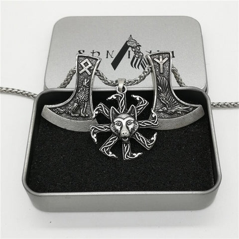 New Magicun Viking~Slavic Kolovrat Smybol Amulet Futhark Axe pendant Viking Men's necklace pagan jewelry 1pc