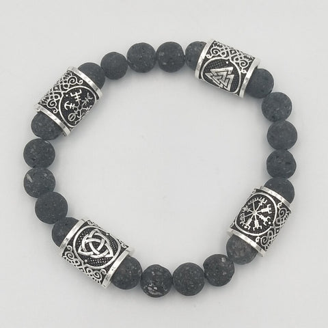 Viking Magic~Slavic Men Bracelet Natural Lava Stone rune Bead Amulet Vikingos Compass celts knot Runes Jewelry
