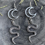 Snake Moon Earrings Gothic jewelry wicca crescent big snake pendant weird darkness
