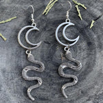 Snake Moon Earrings Gothic jewelry wicca crescent big snake pendant weird darkness