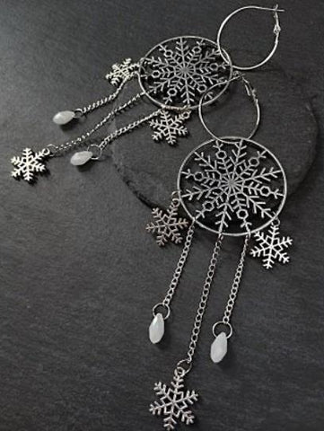 Snowflake Hoops Earrings, Festive Earrings, Christmas Earrings, Snowflake Jewellery, Winter Themed Jewellery