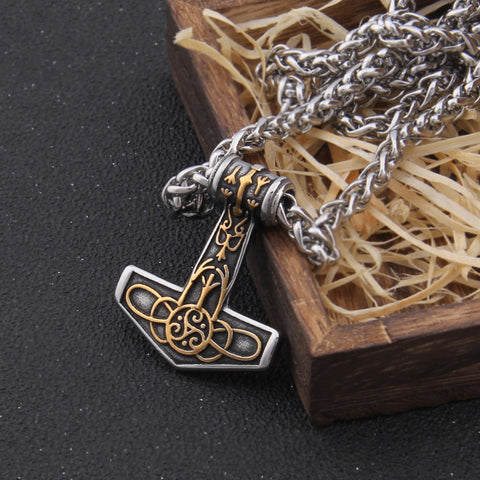 Stainless Steel Mix Gold thor's hammer mjolnir necklace viking scandinavian Odin viking necklace Men Stainless Steel gift