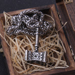 Stainless Steel Never Fade Thrall‘s Hammer of Destruction necklace or Viking Hammer necklace with wooden box