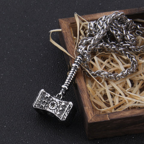 Stainless Steel Never Fade Thrall‘s Hammer of Destruction necklace or Viking Hammer necklace with wooden box