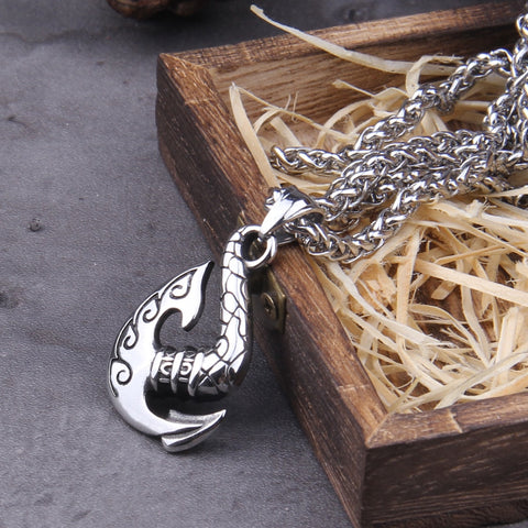 Stainless Steel Nordic Axe pendant necklace with viking wooden box as gift