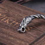 Stainless Steel Nordic Viking Norse Dragon Bracelet Men Wristband Cuff Bracelets with Viking Wooden Box