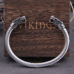 Stainless Steel Nordic Viking Norse Dragon Bracelet Men Wristband Cuff Bracelets with Viking Wooden Box