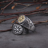 Stainless Steel Trendy Hip Hop Rock Punk Nordic Mythological Story Viking Compass Ring Luxury Personality Rings for Men Women