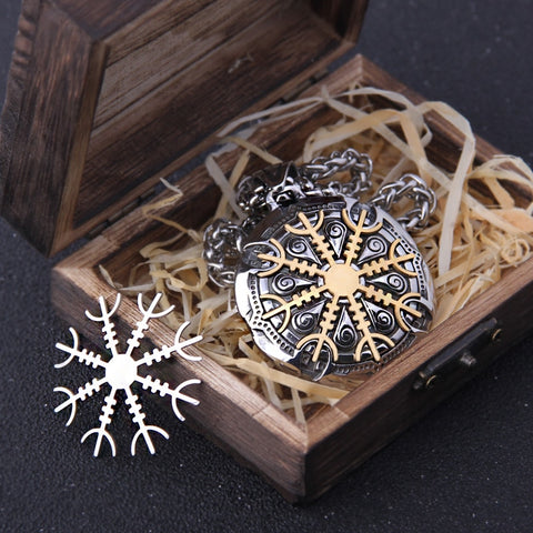 Stainless Steel Vegvisir Viking Mix Gold Color Rune Necklace Viking Scandinavian Norse Viking Necklace Men Christmas Gift