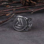 Stainless Steel Viking Vegvisir Statement Rings Men Never Fade Nordic Viking Valknut Rings Jewelry with viking wooden box