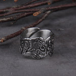 Stainless Steel Viking Vegvisir Statement Rings Men Never Fade Nordic Viking Wolf adjustable Rings Jewelry