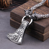Stainless Steel Wolf Head with Handmade Chain Necklace thor's hammer mjolnir viking necklace  with wooden box as boyfriend gift
