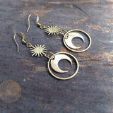 Star sun and moon universe earrings long magical crescent dangle made from raw brass witch jewelry Fashion Classical 2020 New