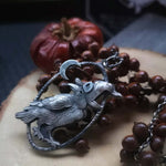 Stars Moon Crow Metal Textured Necklace Pendant