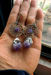 Sterling Silver Raw Amethyst Dream Catcher drop Earrings. Dream catcher dangle earrings