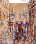 Sterling Silver Raw Amethyst Dream Catcher drop Earrings. Dream catcher dangle earrings