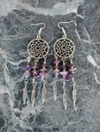 Sterling Silver Raw Amethyst Dream Catcher drop Earrings. Dream catcher dangle earrings