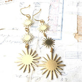 Sun Star Earrings Brass Starburst Celestial Jewelry Falling Star Astronomy Sky Boho    Girlfriend Beautifu