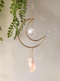 Suncatcher Moon With Rose Quartz Crystal Prism Wall Hanging Home Decor Home Gift