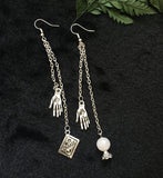 Tarot Card Earrings Tarot Witchy Jewelry Gothic Fortune Teller,Natural Moonstone Crystal Ball Earring with Palmistry Charms