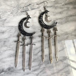 The Enchantress Sun Moon Ring Sword Earrings Classic Eardrop Big Sword Punk Statement Jewellery Women Men Gift Gothic Mystical